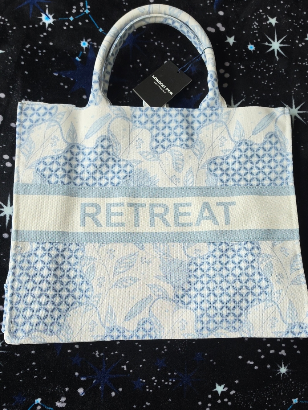 London Fog RETREAT Light Blue & White Floral Tote